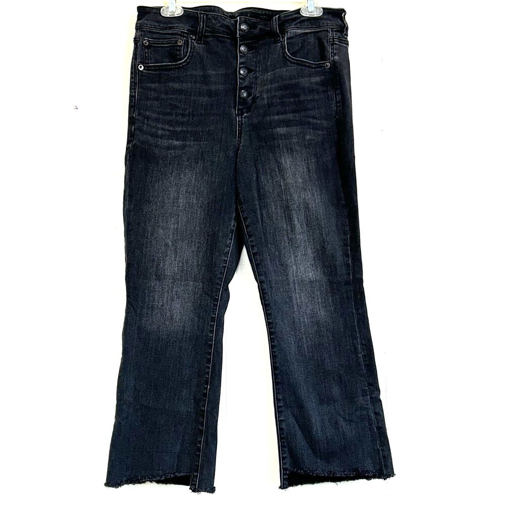 American Eagle High Rise Crop Flare Jeans Size 14 Short Frayed Raw Hems Jeans